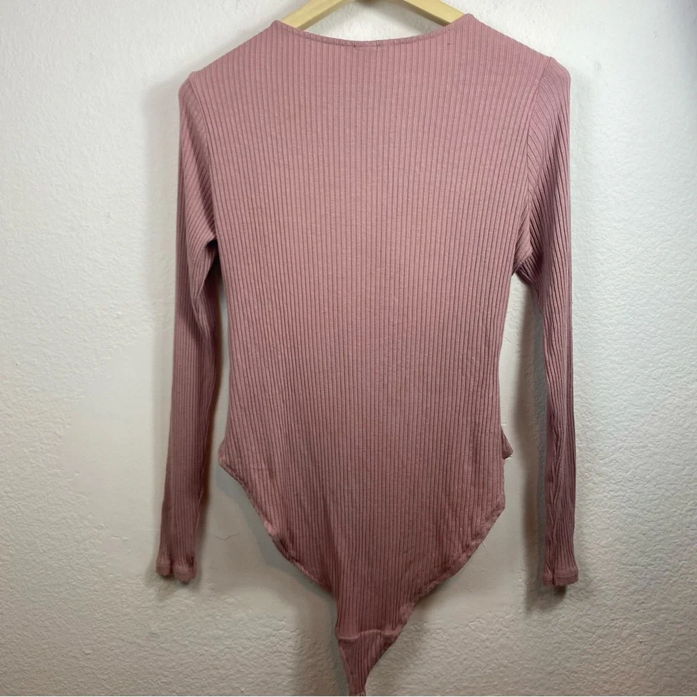 H&M Women’s XL Bodysuit Ribbed Lace Up Mauve - Picture 3 of 7